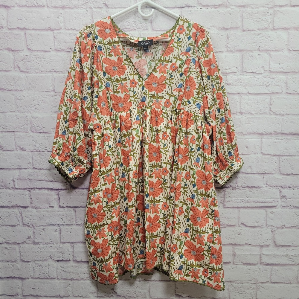 Gigio USA Floral Babydoll Dress L 100% Cotton Boho Fairycore Dainty Coquette
